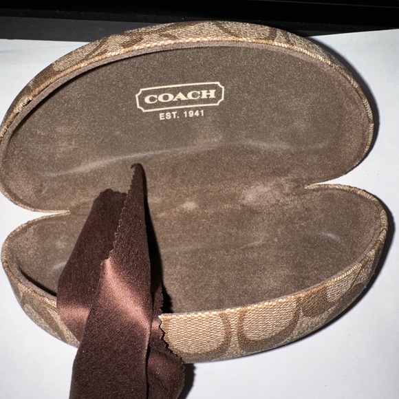 Coach Hard Eyeglasses Case – Brown Logo Clamshell with Cleaning Cloth - Picture 4 of 5